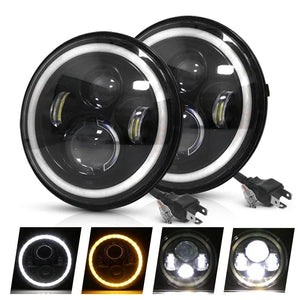 Planet Gates 2 pcs Round-7inch / 3000K Golden 2pcs Car 7" Led Headlight Hi/Low H4 Halo Angle Eyes For Urban Harley BMW Jeep JK 4x4 Suzuki Samurai Jeep Wrangler Off Road