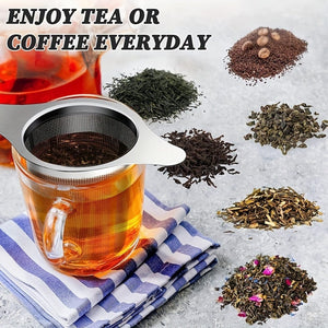 Planet Gates 2 Piece Tea Strainer Set 2pcs Set Extra Fine 18/8 Stainless Steel Tea Infuser Mesh Strainer With Large Capacity & Perfect Size Double Handles For Hanging On Teapots, Mugs, Cups To Steep Loose Leaf Tea And Coffee, Tea Accessories