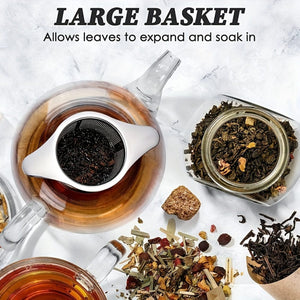 Planet Gates 2 Piece Tea Strainer Set 2pcs Set Extra Fine 18/8 Stainless Steel Tea Infuser Mesh Strainer With Large Capacity & Perfect Size Double Handles For Hanging On Teapots, Mugs, Cups To Steep Loose Leaf Tea And Coffee, Tea Accessories