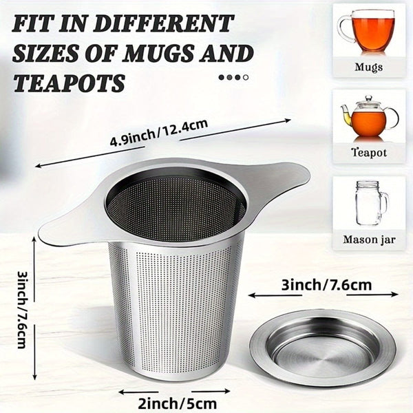 Planet Gates 2 Piece Tea Strainer Set 2pcs Set Extra Fine 18/8 Stainless Steel Tea Infuser Mesh Strainer With Large Capacity & Perfect Size Double Handles For Hanging On Teapots, Mugs, Cups To Steep Loose Leaf Tea And Coffee, Tea Accessories