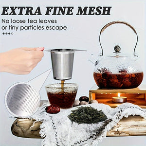 Planet Gates 2 Piece Tea Strainer Set 2pcs Set Extra Fine 18/8 Stainless Steel Tea Infuser Mesh Strainer With Large Capacity & Perfect Size Double Handles For Hanging On Teapots, Mugs, Cups To Steep Loose Leaf Tea And Coffee, Tea Accessories