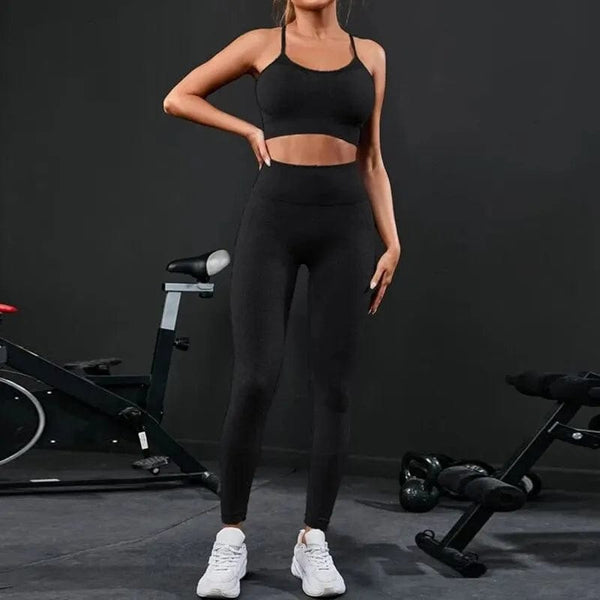 Planet Gates 2 Pieces Women's Tracksuit Seamless Yoga Set Workout Sportswear Gym Clothing High Waist Leggings Fitness Sports Suits
