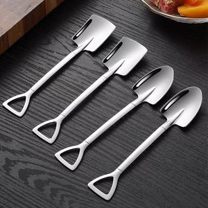 Planet Gates 2 Silvery Pointed Shovel Spoons + 2 Silvery Flat Shovel Spoons 1/4pcs Stainless Steel Spoon, Spade Spoon, Dessert Spoon, Fruit Spoon, Iced Tea Spoon, Coffee Mixing Spoon, Jam Spoon, Ice Cream Spoon, Salad Spoon, Dressing Spoon, Specialty Spoon, Kitchen Utensils, Hotel Utensils