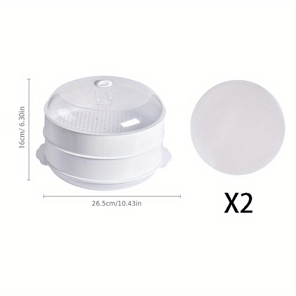 Planet Gates 2 Tiers (with 2 Steamer Mats) 1 Set Microwave Oven Special Steamer With Steamer Pad, Splash Proof, Steamed Rice, Multi-layer Steamer, For Fast Heating, Mantou, Buns, Dumplings, Cookware