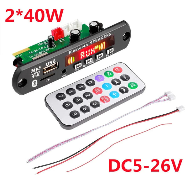 Planet Gates 2 x40W Amplifier 1 60W 50W 40W Amplifier Bluetooth 5.0 DIY MP3 WAV Decoder Board DC 12V Wireless Car USB MP3 Player TF Card Slot USB FM with Mic