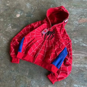 Planet Gates 2 / XL Y2K American Spider Pattern Embroidery Zip Up Hoodie Men Women Gothic Harajuku Jacket Fashion Hoodie Sweatshirt Casual Clothes