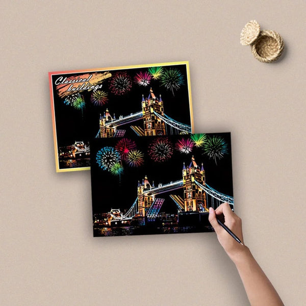 Planet Gates 20*14cm Scratch Rainbow Magic Painting Paper Toy World City Attractions Series For Children DIY Drawing Adult Decompression Gift