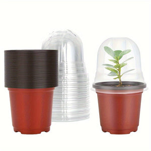 Planet Gates 20 20/40 Sets, Plastic Plant Nursery Pots, With Covers & Drain Holes, 10.16cm Soft Transparent Gardening Pots, Plastic Planting Containers Cups Planters, Small Starter Seed Starting Trays, For Seedling Gardening