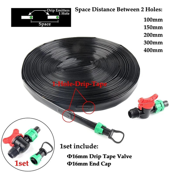 Planet Gates 20/50/100M 16mm Micro Irrigation Drip Tape 1-hole Greenhouse Garden Flower Pots Watering Soaker Hose With Pipe Connector