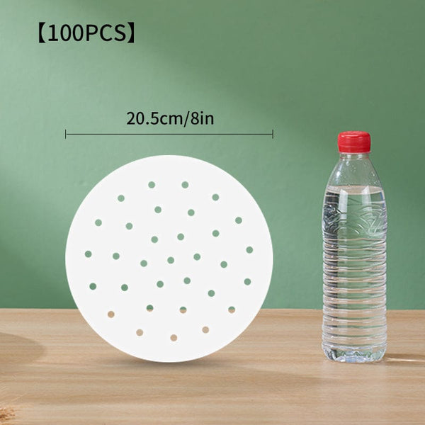 Planet Gates 20.5cm/8in 100pcs Non-Stick Steamer Paper for Healthy and Easy Cooking - Food Grade Disposable Steamer Cloth for Air Fryer, Oven, and Baking - Easy Cleanup and Safe Use