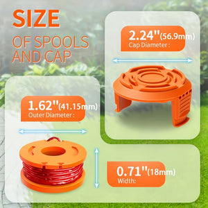 Planet Gates 20 Packs Replacement 10ft (3m) Grass Trimmer Line Spool, Edger Line Spool Compatible Model Worx WA0010 (16 Replacement Line Spool, 4 Trimmer Cap)