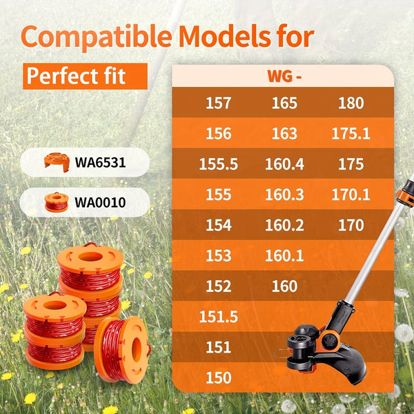 Planet Gates 20 Packs Replacement 10ft (3m) Grass Trimmer Line Spool, Edger Line Spool Compatible Model Worx WA0010 (16 Replacement Line Spool, 4 Trimmer Cap)