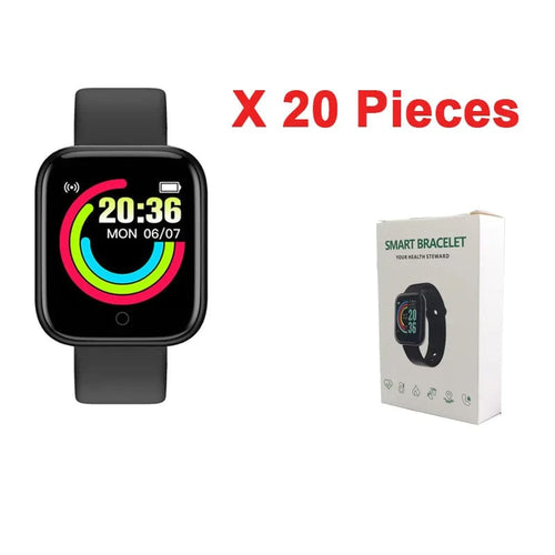 Planet Gates 20 pieces Black / CHINA Wholesale 20Pcs Smartwatch D20 Men Women Smart Watch Y68 Fitness Tracker Sport Heart Rate Monitor Wristwatch Pro for IOS Android