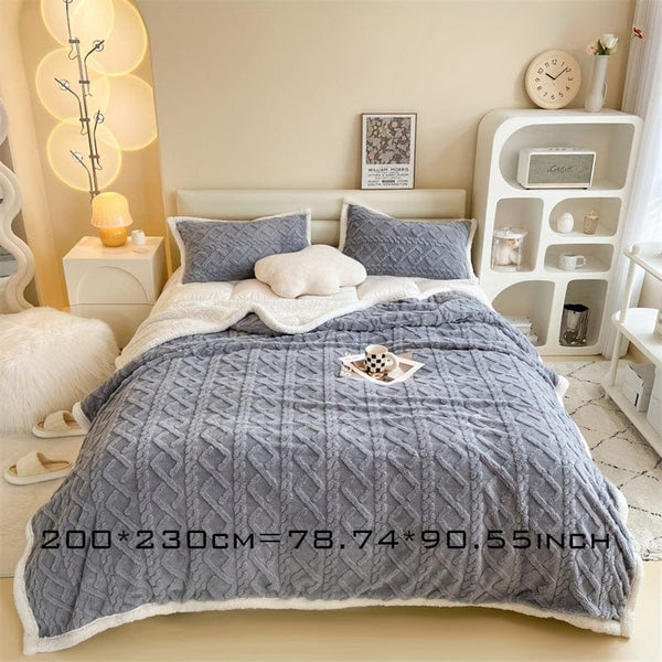 Planet Gates 200*230CM 1pc Double-sided Lambs Wool Bed Blanket, Taffeta Plush Blanket, Warm Multi-purpose Bed Blanket, Haze Blue Small Fresh Blanket, Warm Quilt, Living Room Sofa Cover Blanket, Nap Blanket, Multi-purpose Blanket