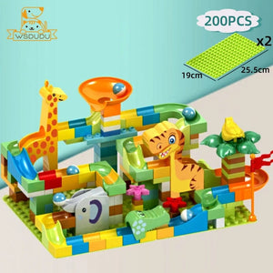 Planet Gates 200 PCS Slide Marble Balls Building Blocks Animal Dinosaur Race Run Track Model Construction Stack Big Bricks Game Puzzle Toy Child Gift