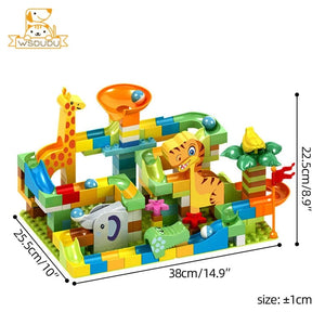 Planet Gates 200 PCS Slide Marble Balls Building Blocks Animal Dinosaur Race Run Track Model Construction Stack Big Bricks Game Puzzle Toy Child Gift