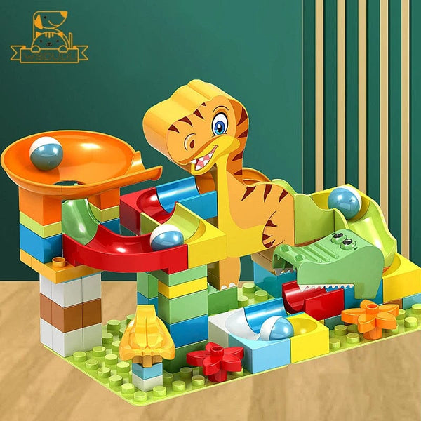 Planet Gates 200 PCS Slide Marble Balls Building Blocks Animal Dinosaur Race Run Track Model Construction Stack Big Bricks Game Puzzle Toy Child Gift