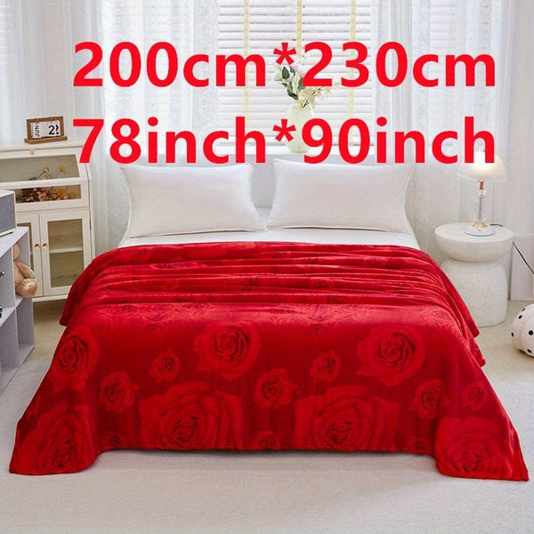 Planet Gates 200cm*230cm/78inch*90inch 1pc Rose Pattern Bed Blanket, Soft Comfortable Blanket For Sofa Office Bed Camping Travelling, Valentine's Day Gift Blanket