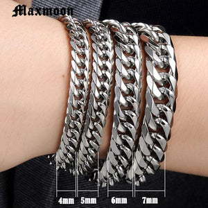 Planet Gates 200mm / 6mm Width Maxmoon Miami Cuban Stainless Steel Chain Bracelets Men 7mm Flat Curb Bracelet Hip Hop Rock Sports Jewelry Customize Wholesale