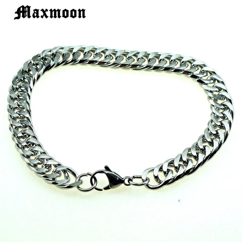 Planet Gates 200mm / 6mm Width Maxmoon Miami Cuban Stainless Steel Chain Bracelets Men 7mm Flat Curb Bracelet Hip Hop Rock Sports Jewelry Customize Wholesale