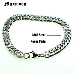 Planet Gates 200mm / 6mm Width Maxmoon Miami Cuban Stainless Steel Chain Bracelets Men 7mm Flat Curb Bracelet Hip Hop Rock Sports Jewelry Customize Wholesale