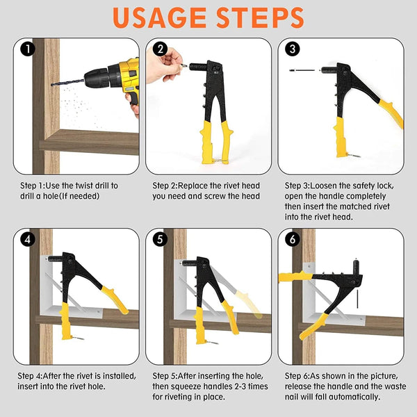 Planet Gates 200pcs and gun 380/200/120/60pcs Heavy Duty Riveter Gun Set Hand Riveter Set Blind Rivet Pliers Gun DIY Rivets Nut Automotive Tools