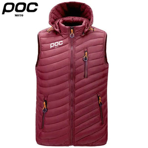 Planet Gates 2023 Men Sleeveless Down Vests Solid Hooded Vest Moto POC Cycling Jackets Male Winter Casual Pockets Waistcoat Windproof Jacket