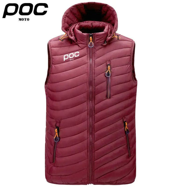 Planet Gates 2023 Men Sleeveless Down Vests Solid Hooded Vest Moto POC Cycling Jackets Male Winter Casual Pockets Waistcoat Windproof Jacket