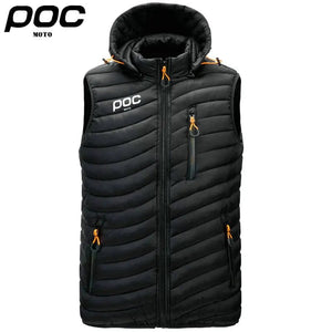 Planet Gates 2023 Men Sleeveless Down Vests Solid Hooded Vest Moto POC Cycling Jackets Male Winter Casual Pockets Waistcoat Windproof Jacket