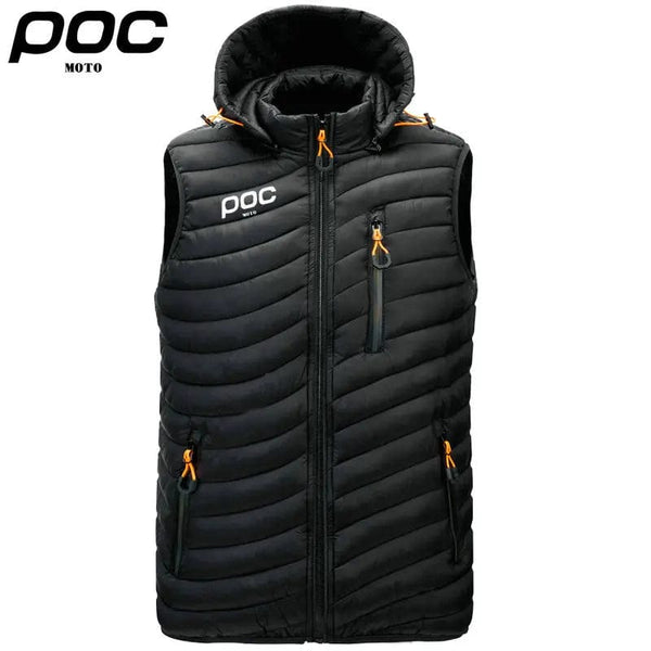 Planet Gates 2023 Men Sleeveless Down Vests Solid Hooded Vest Moto POC Cycling Jackets Male Winter Casual Pockets Waistcoat Windproof Jacket