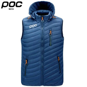 Planet Gates 2023 Men Sleeveless Down Vests Solid Hooded Vest Moto POC Cycling Jackets Male Winter Casual Pockets Waistcoat Windproof Jacket