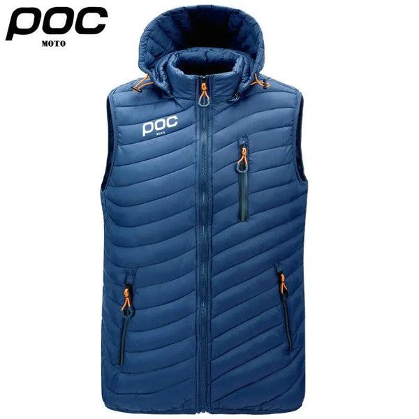 Planet Gates 2023 Men Sleeveless Down Vests Solid Hooded Vest Moto POC Cycling Jackets Male Winter Casual Pockets Waistcoat Windproof Jacket