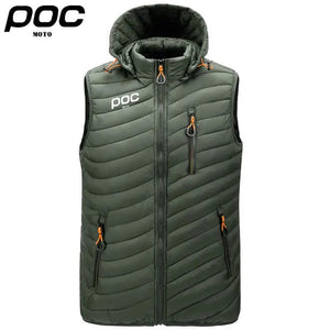 Planet Gates 2023 Men Sleeveless Down Vests Solid Hooded Vest Moto POC Cycling Jackets Male Winter Casual Pockets Waistcoat Windproof Jacket