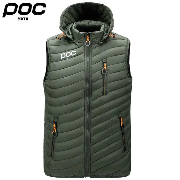 Planet Gates 2023 Men Sleeveless Down Vests Solid Hooded Vest Moto POC Cycling Jackets Male Winter Casual Pockets Waistcoat Windproof Jacket