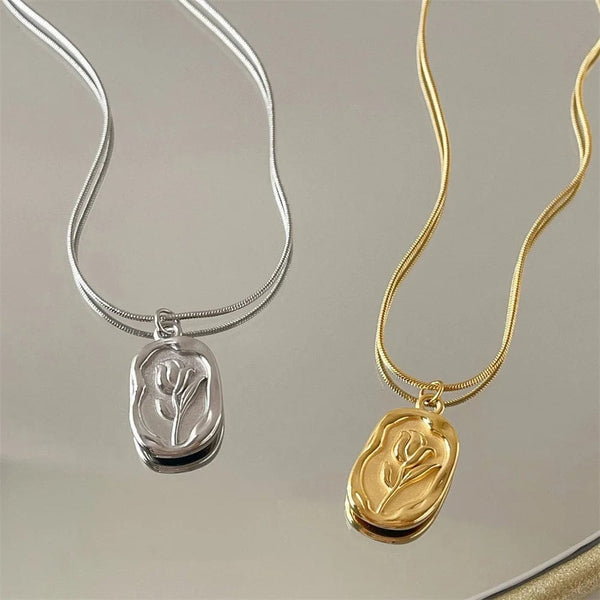 Planet Gates 2023 Vintage Fashion Simple Geometric Rose Pendant Necklace For Women Female Boho Gold-plate Snake Chain Choker Jewelry Gift