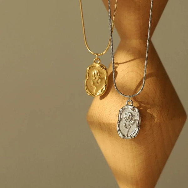Planet Gates 2023 Vintage Fashion Simple Geometric Rose Pendant Necklace For Women Female Boho Gold-plate Snake Chain Choker Jewelry Gift