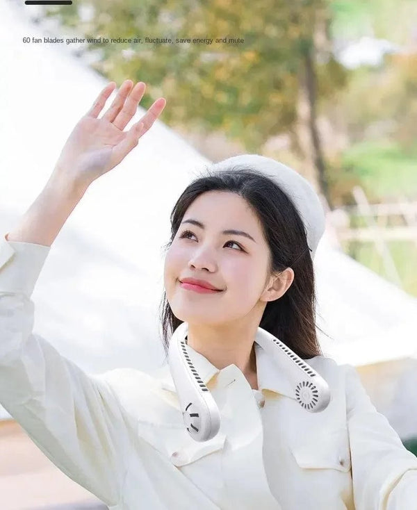 Planet Gates 2024 1200mAh New Mini Neck Mounted Fan Portable Bladeless Neck Rechargeable Air Cooler 3 Speed Mini Summer Sports Fan Outdoor