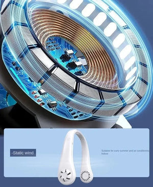 Planet Gates 2024 1200mAh New Mini Neck Mounted Fan Portable Bladeless Neck Rechargeable Air Cooler 3 Speed Mini Summer Sports Fan Outdoor