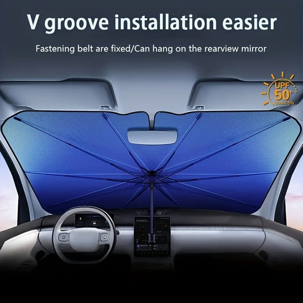 Planet Gates 2024 New Car Sunshade V-neck blue bottom foldable Umbrella Reflective sunshade for vehicles blocking UV sunshade, keep your vehicle cool, easy to use and store, fit on a variety of front windshields
