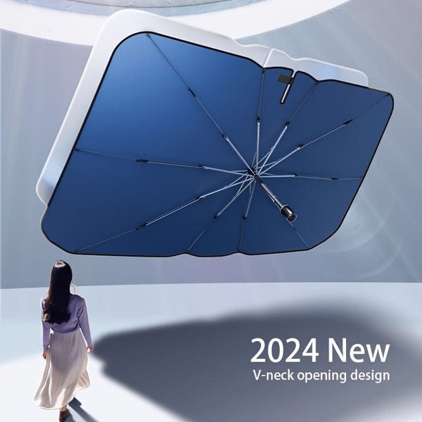 Planet Gates 2024 New Car Sunshade V-neck blue bottom foldable Umbrella Reflective sunshade for vehicles blocking UV sunshade, keep your vehicle cool, easy to use and store, fit on a variety of front windshields