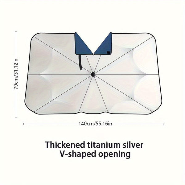 Planet Gates 2024 New Car Sunshade V-neck blue bottom foldable Umbrella Reflective sunshade for vehicles blocking UV sunshade, keep your vehicle cool, easy to use and store, fit on a variety of front windshields