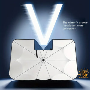 Planet Gates 2024 New Car Sunshade V-neck blue bottom foldable Umbrella Reflective sunshade for vehicles blocking UV sunshade, keep your vehicle cool, easy to use and store, fit on a variety of front windshields