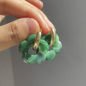 Planet Gates 2024 New Colorful Flower Resin Acrylic Charms Earring Gold Color Circle Ear Buckle Hoop Earrings for Women Cute Gift Jewelry