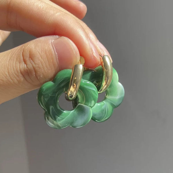 Planet Gates 2024 New Colorful Flower Resin Acrylic Charms Earring Gold Color Circle Ear Buckle Hoop Earrings for Women Cute Gift Jewelry