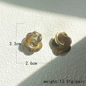 Planet Gates 2024 New Colorful Flower Resin Acrylic Charms Earring Gold Color Circle Ear Buckle Hoop Earrings for Women Cute Gift Jewelry
