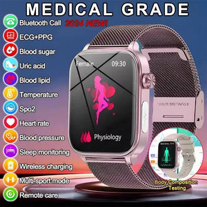 Planet Gates 2024 New ECG+PPG Medical Grade Smart Watch Women Blood Sugar Blood Lipid Uric Acid Women Menstrual Health Tracker Smartwatches
