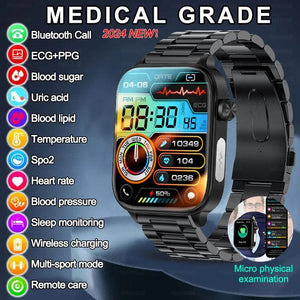 Planet Gates 2024 New ECG+PPG Uric Acid Non-Invasive Blood Glucose Smartwatch Men Bluetooth Call Heart Rate Blood Pressure Smart Watch Women