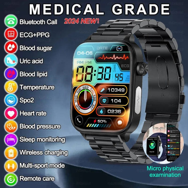 Planet Gates 2024 New ECG+PPG Uric Acid Non-Invasive Blood Glucose Smartwatch Men Bluetooth Call Heart Rate Blood Pressure Smart Watch Women