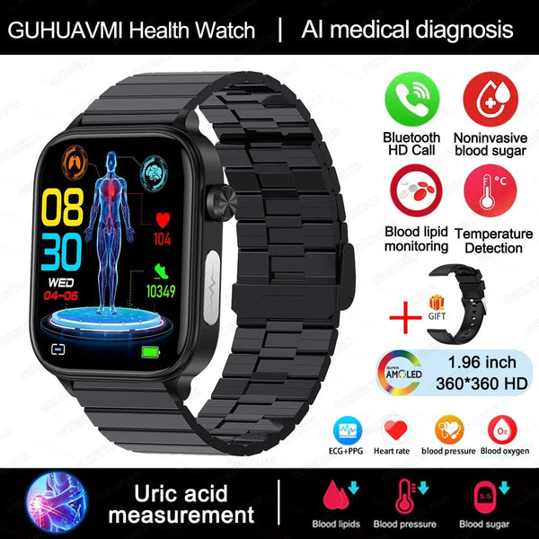 Planet Gates 2024 New ECG+PPG Uric Acid Non-Invasive Blood Glucose Smartwatch Men Bluetooth Call Heart Rate Blood Pressure Smart Watch Women
