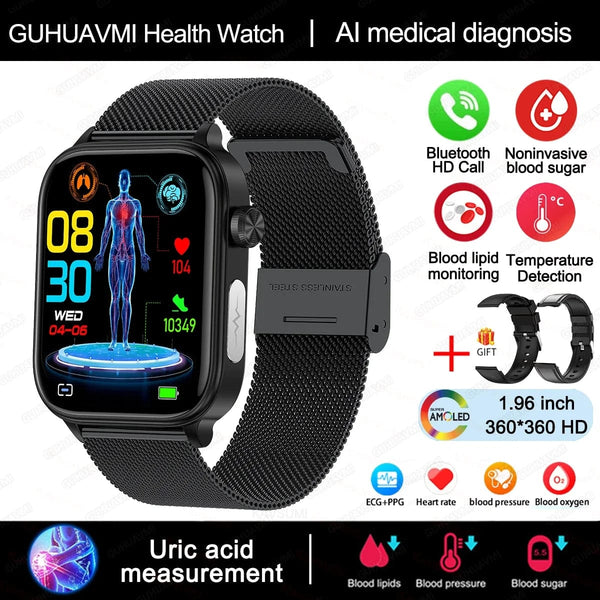 Planet Gates 2024 New ECG+PPG Uric Acid Non-Invasive Blood Glucose Smartwatch Men Bluetooth Call Heart Rate Blood Pressure Smart Watch Women